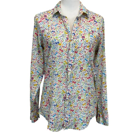 Frank & Eileen Barry Button Down Shirt In White Multi Size Medium Preppy Floral - Picture 1 of 9